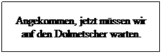 Textfeld: Angekommen, jetzt m�ssen wir auf den Dolmetscher warten.
